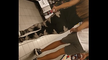 Hot young candid ass in tights in supermarket